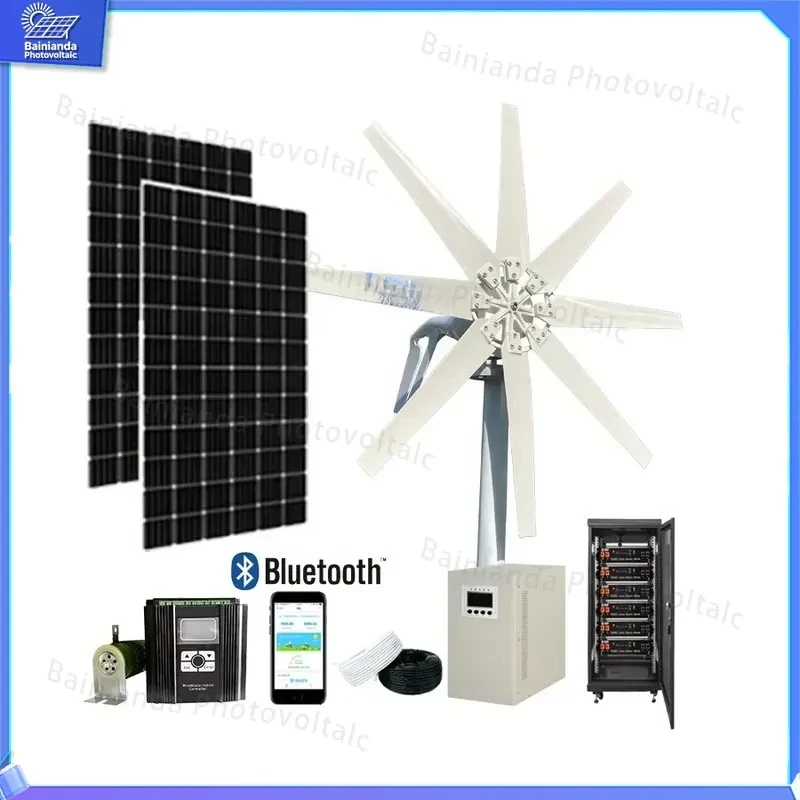 1000W Solar Wind Hybrid System 24V Wind Turbine Generator Kit 500W 12V Small Windmill for Home Garden Off Grid Power Energy