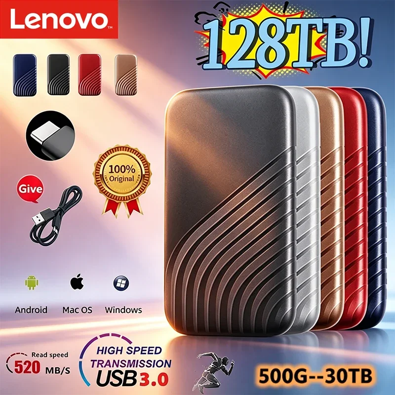 

Внешний SSD-накопитель Lenovo USB3.1 Type-C высокой скорости, 2 ТБ, 4 ТБ, 128 ТБ, 256 ТБ, портативное хранилище данных для ноутбуков/ПК