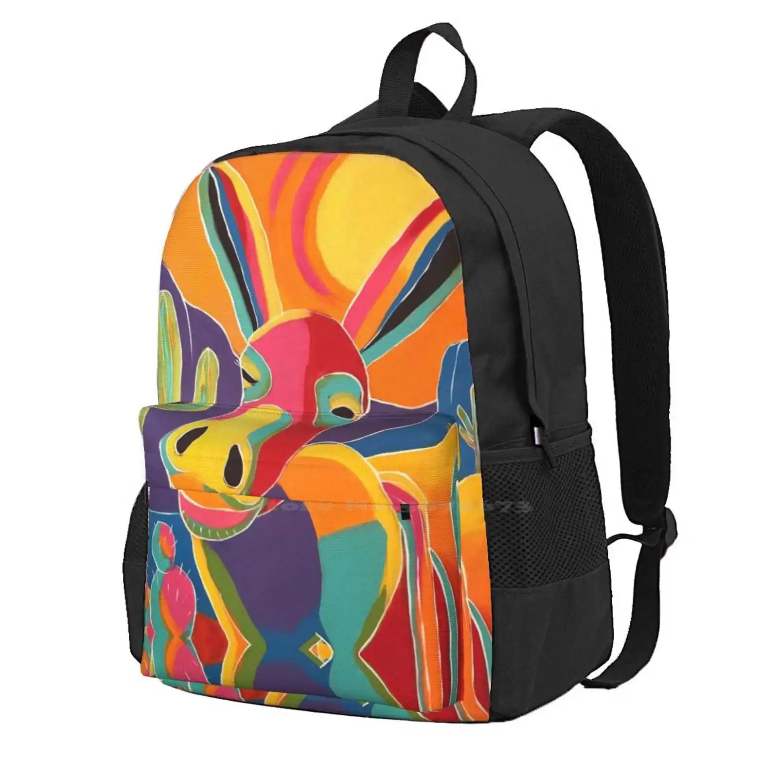 Alberto Backpack For Student School Laptop Travel Bag Southwestern Donkeys Cactus Saguaro Whimsical Colorful Bold Sun Desert