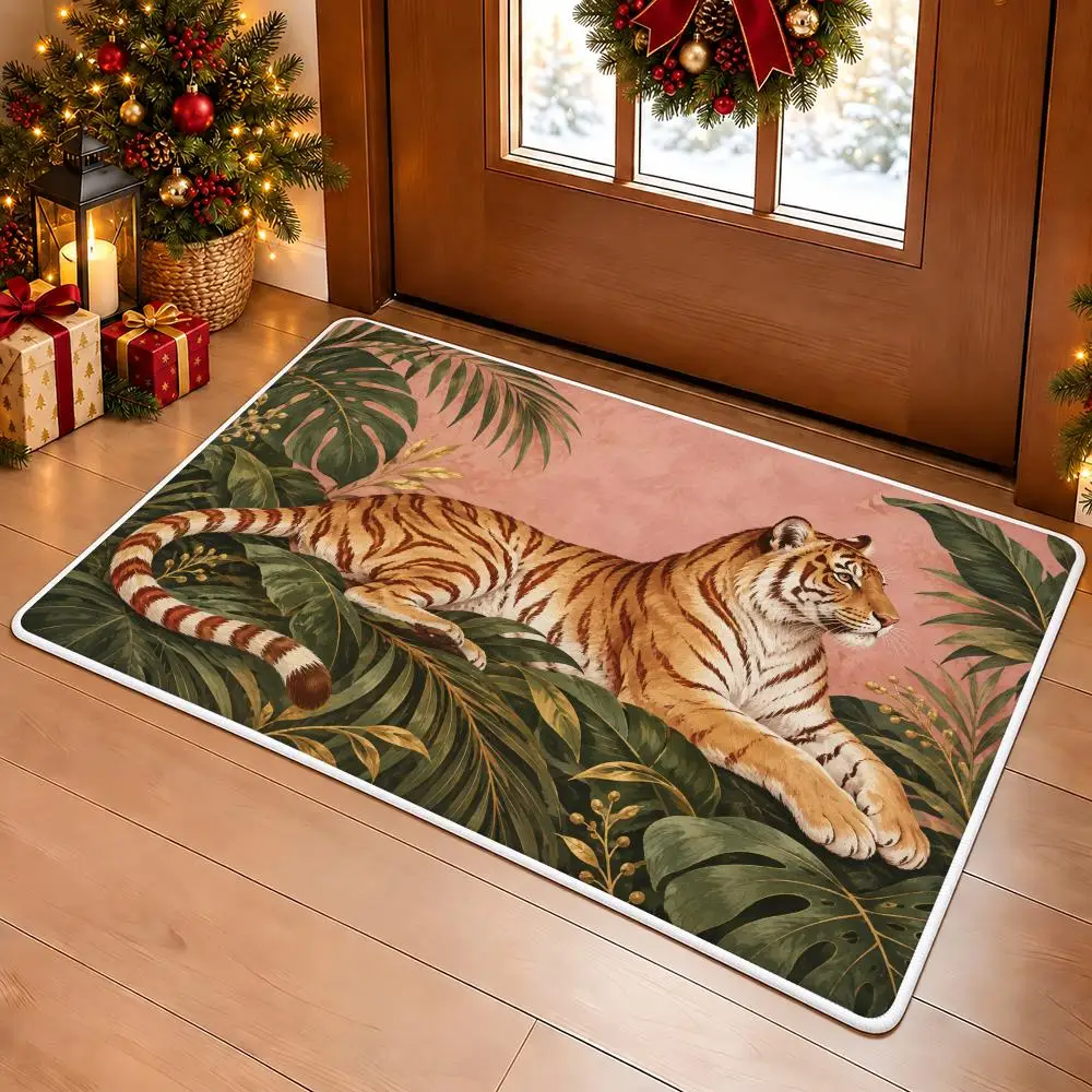 Wild Cat Elegance Floor Mat Soft Flannel Floor Mat Cloud Feel Non-slip Bath Rug Machine Washable Foam Carpet Door Mat