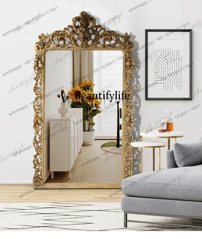 European retro carved floor mirror exquisite luxury large size full-length mirror household