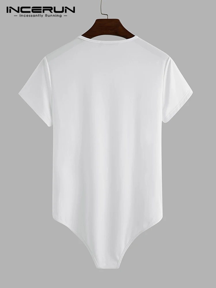 INCERUN-body de manga corta transpirable para hombre, ropa interior Sexy, de Color sólido, con cuello redondo, para Fitness, S-5XL, 2023