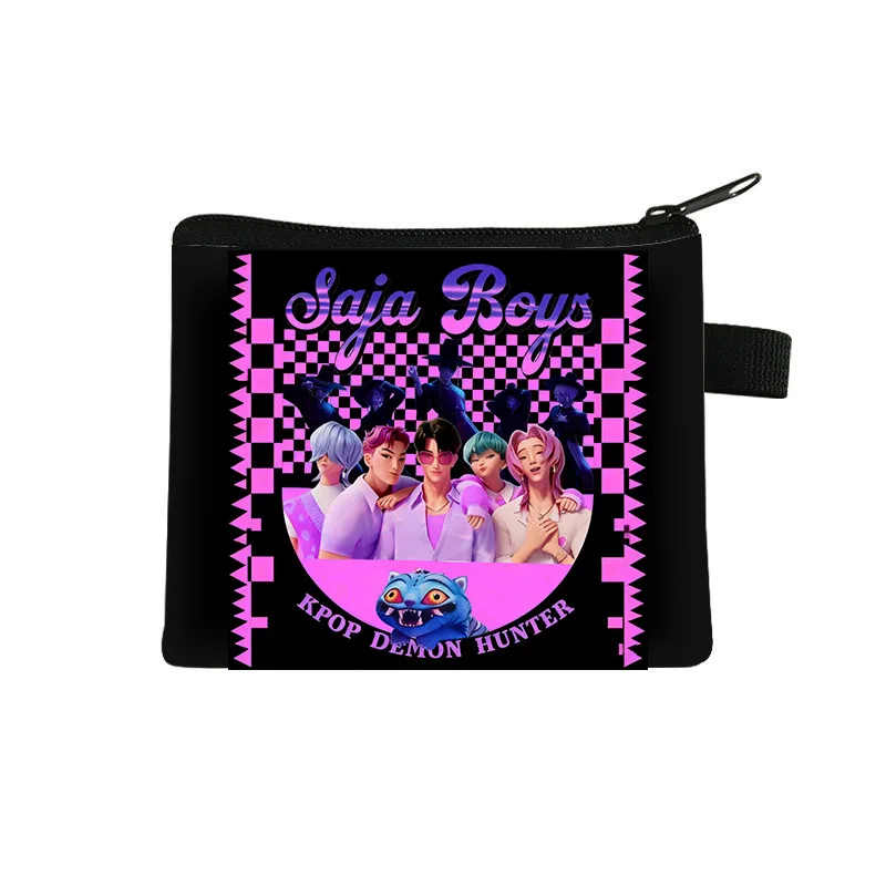 محفظة صغيرة جديدة من البوليستر بتصميم بسيط وطباعة الرسوم المتحركة. مشبك نقود مجموعة الساحرات K-pop لتخزين التغيير الفضفاض.