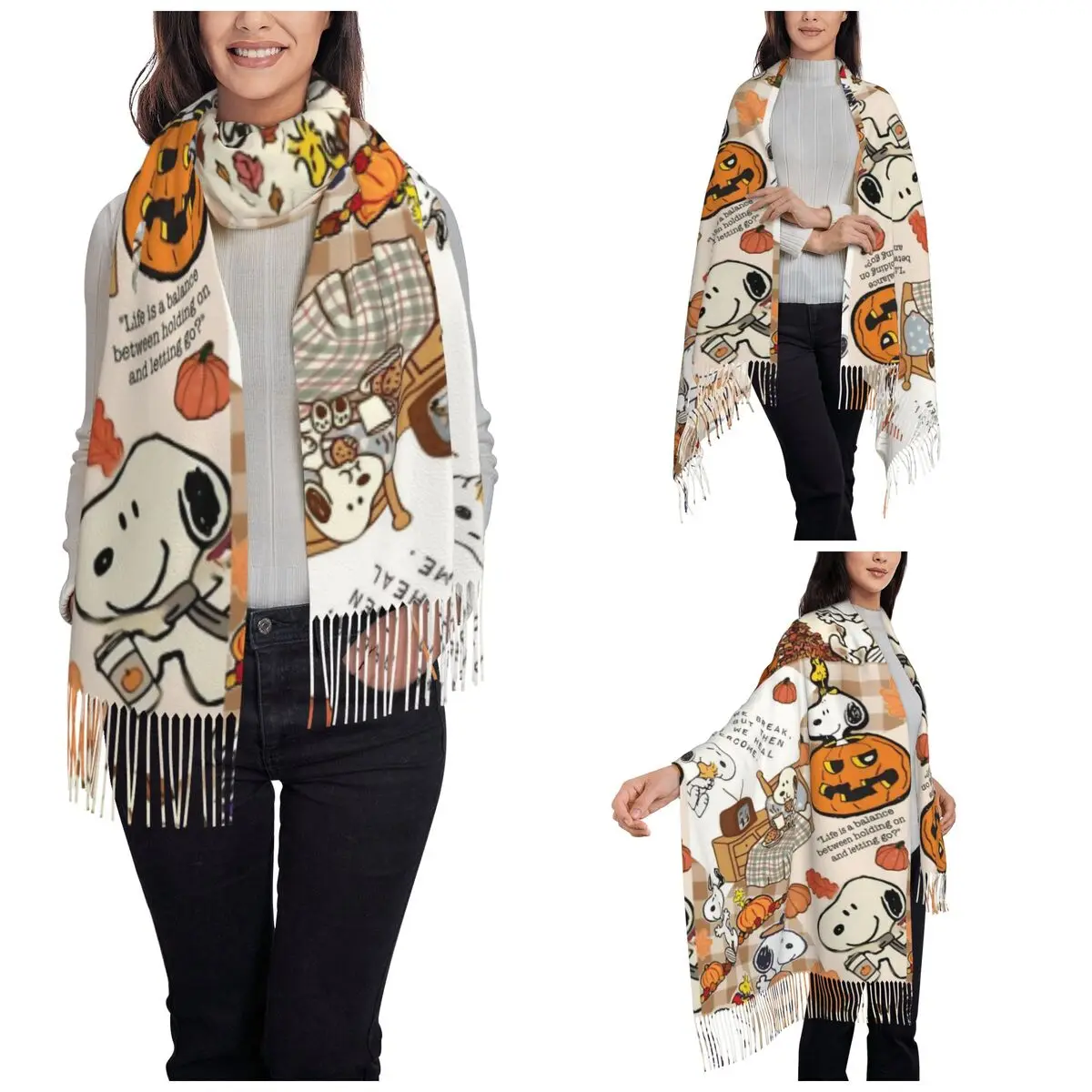 Snoopys Halloween Autumn Scarf for Women Winter Warm Pashmina Shawls and Wrap Long Shawl Scarf for Evening Dress