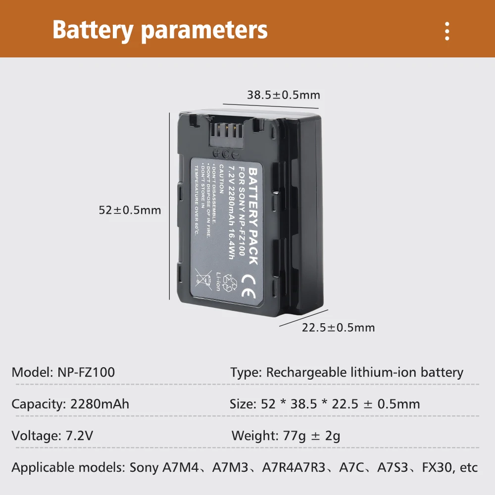 2280mAh NP-FZ100 NPFZ100 NP FZ100 Battery + LCD Three Channel Charger for Sony ZV-E1 FX3, FX30, A1, A9, A9 II, A7R IV, A7S III