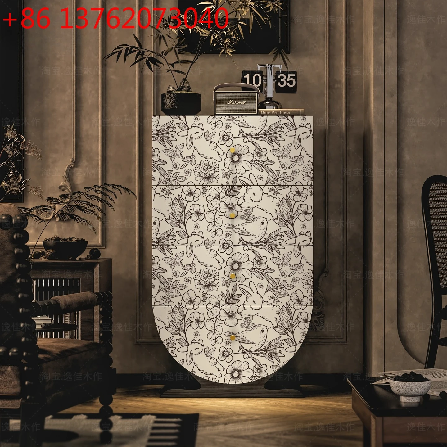 French light luxury healing white rabbit decoration drawer storage cabinet for home use