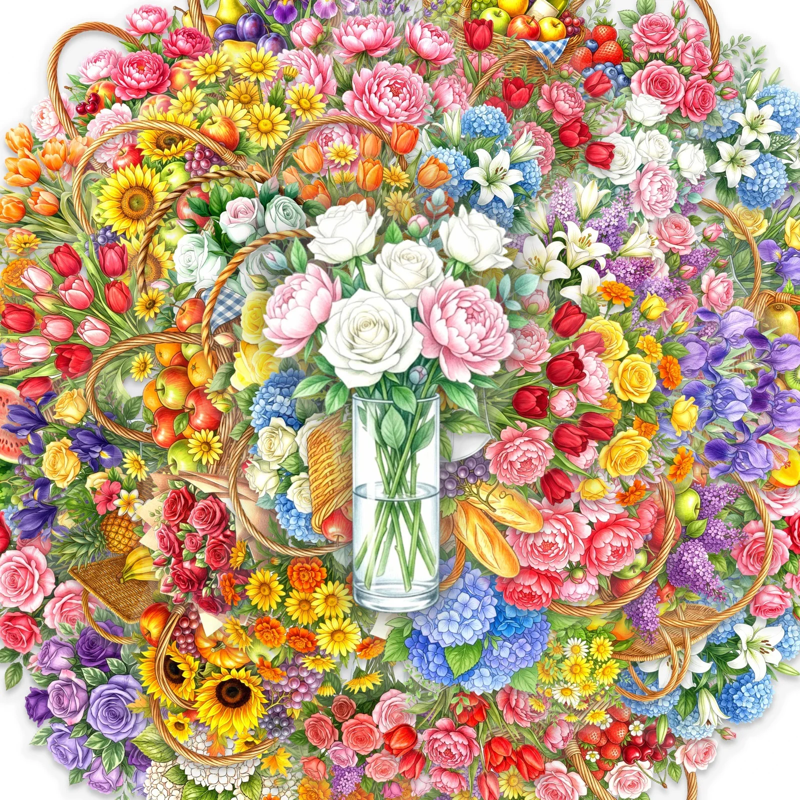 50-Pack PET Transparent Floral Waterproof Stickers for Refrigerator Water Cups Guitars Notebooks Vibrant Flower Decor Decals