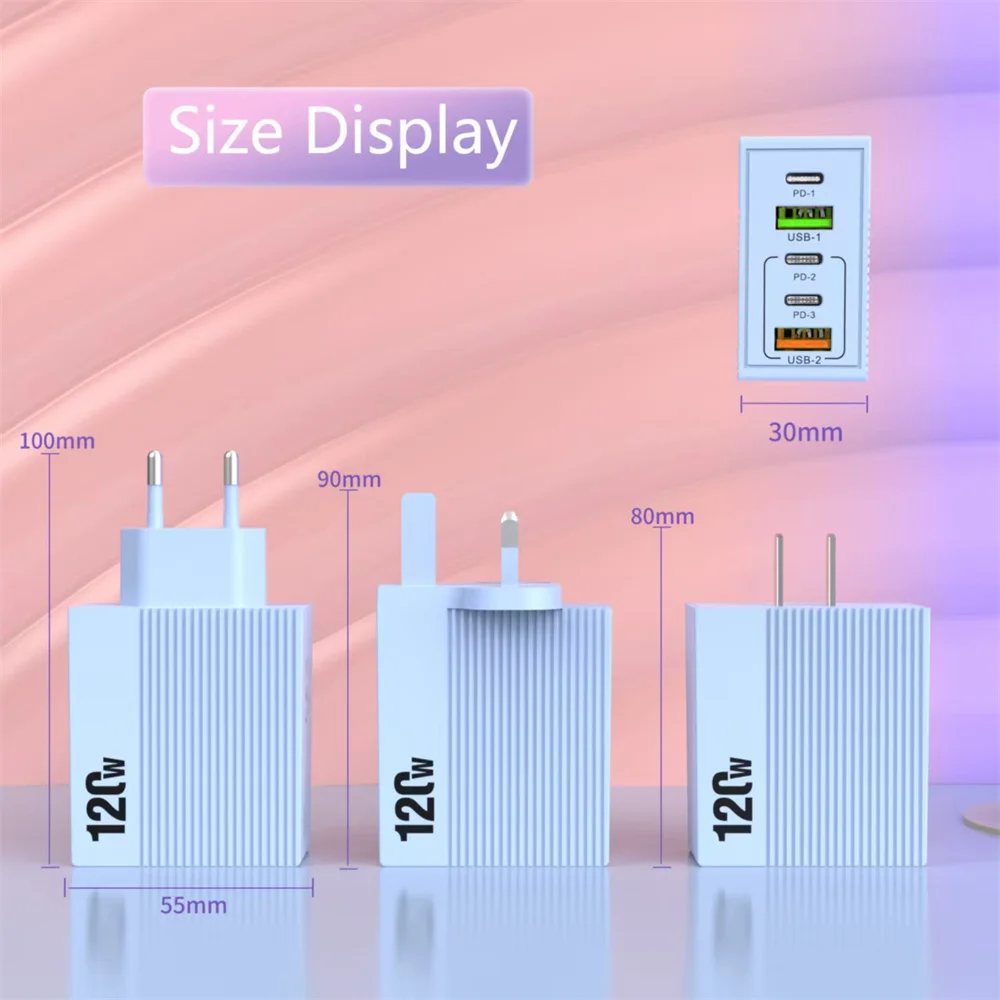 إجمالي 120 واط USB C PD شاحن متعدد المنافذ 2 USB 3 نوع C محول الشحن السريع آيفون 17 سامسونج Xiaomi USB الهاتف الجدار شاحن #6