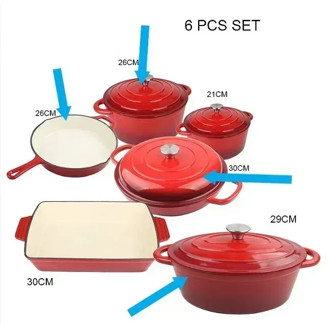 Wholesale Cookware Set red Induction Cast Iron Pot Cooking Non Stick Enamel Cast Iron Casserole for the Oven cooking pot sets