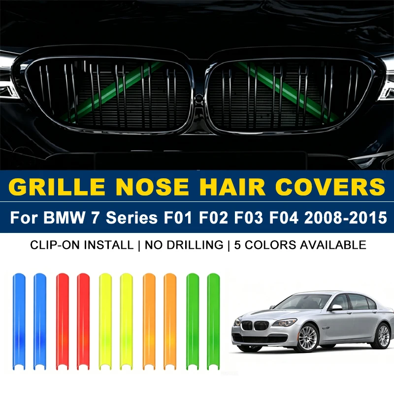 Front Grille Trim Strips 2Pcs, Kidney Nose Hair Decoration Vane Inserts For BMW 7 Series F01 F02 F03 F04 2008-2015 2009 2010