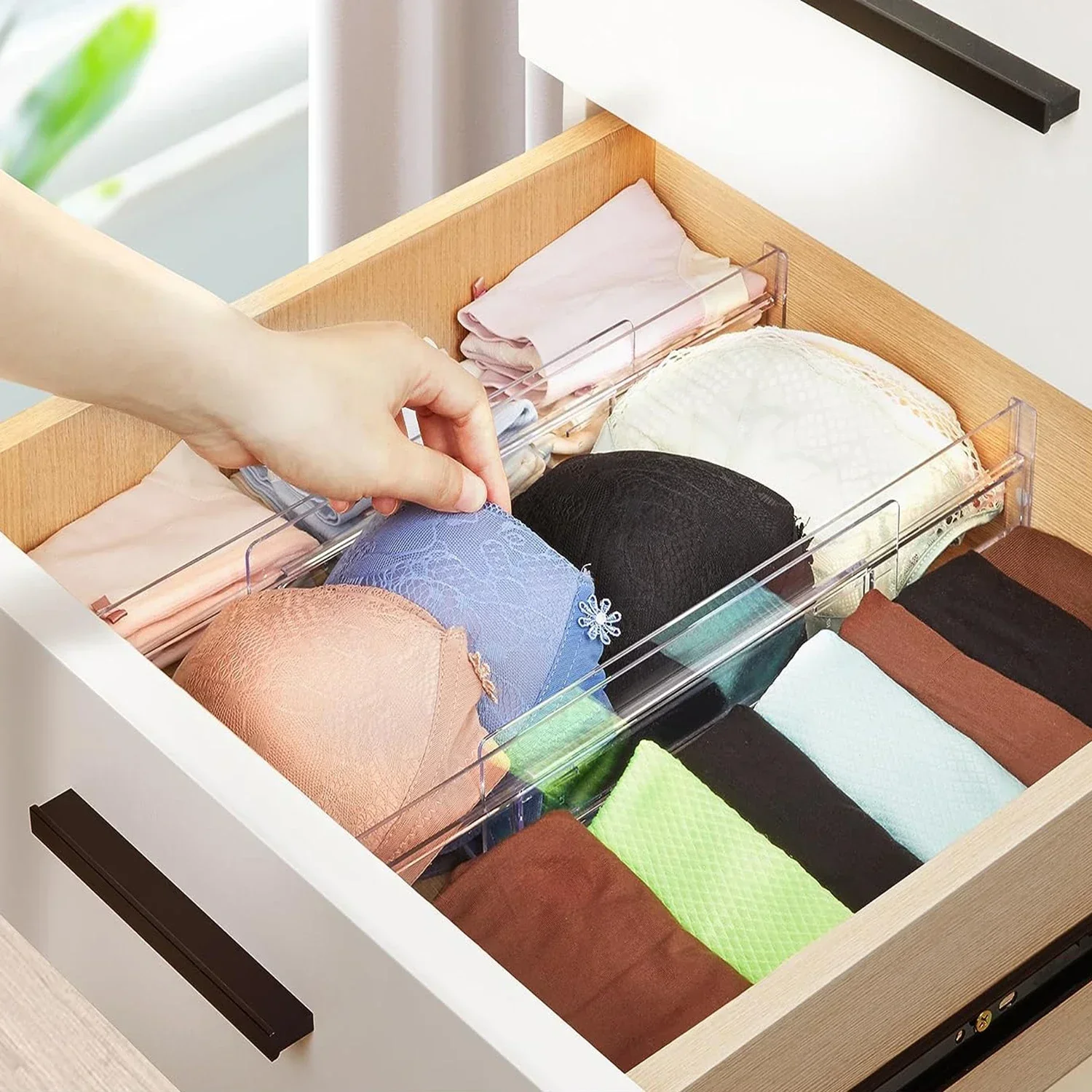 1/2/4/8Pcs Transparent Drawer Dividers Adjustable Expandable Drawer Dividers for Clothing Utensils Cosmetics Office Storage