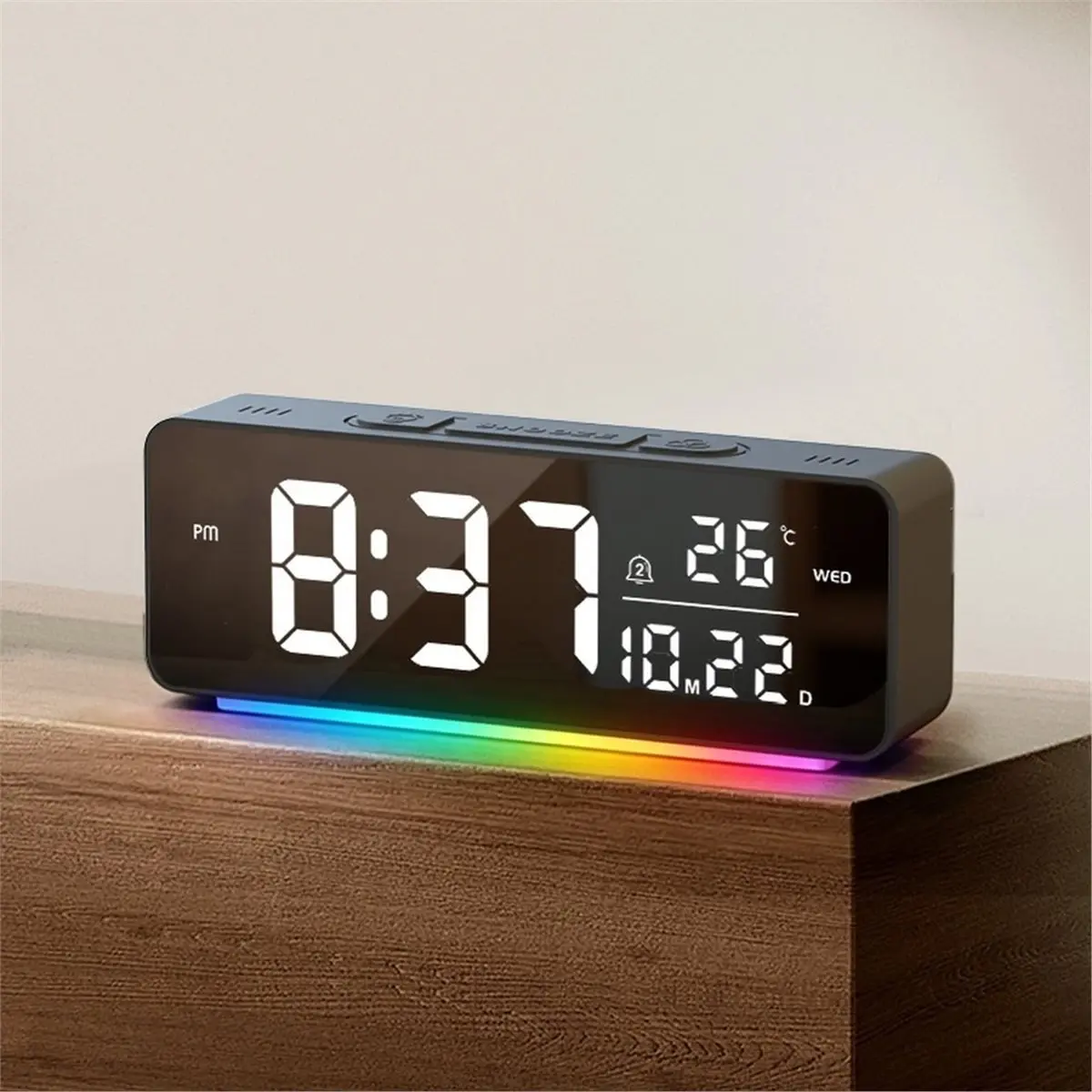 Compact Digital Alarm Clock with RGB Night Light for Bedroom Decor Dual Alarms Snooze Dimmer Volume Adjustable
