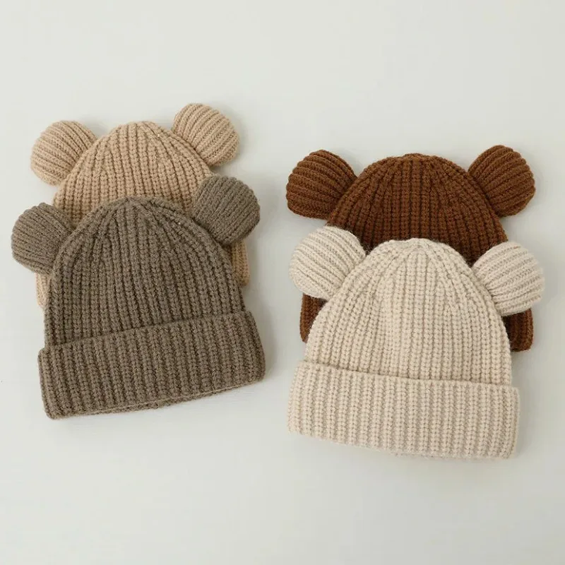

Winter Knitted Warm Newborn Baby Bear Ear Beanie Hats for Boys Girls Korean Cute Thermal Toddler Crochet Bonnet 1-4Y Kids Caps