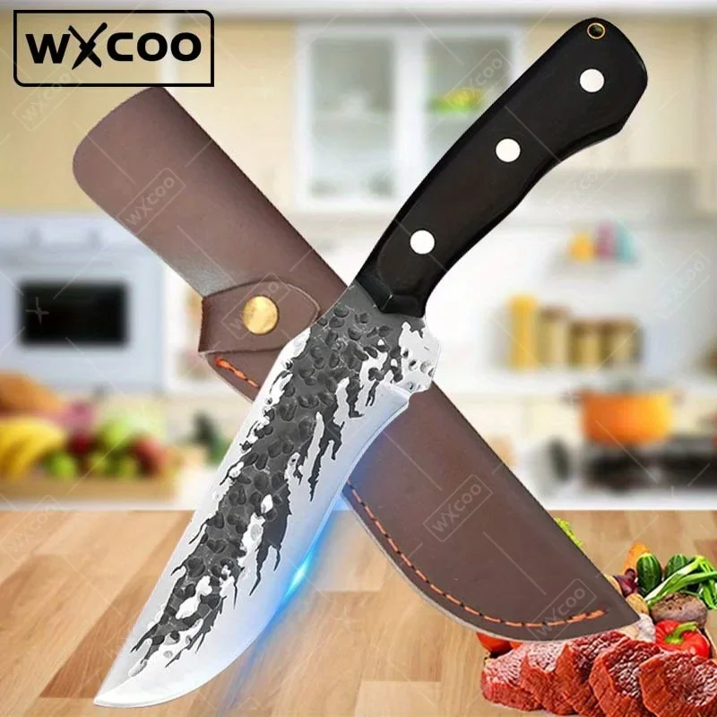 1PC Handmade Forged Knife with Sheath Stainless Steel Household Kitchen Knife Boning Knife Meat Cleaver Fish Knife Cooking Knife