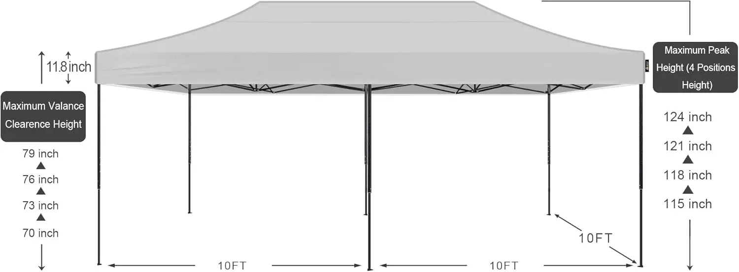 PHOENIX 10x20 Canopy Tent Pop Up Portable Instant Commercial Heavy Duty Outdoor Market Shelter (10'x20' (Black Frame), White)