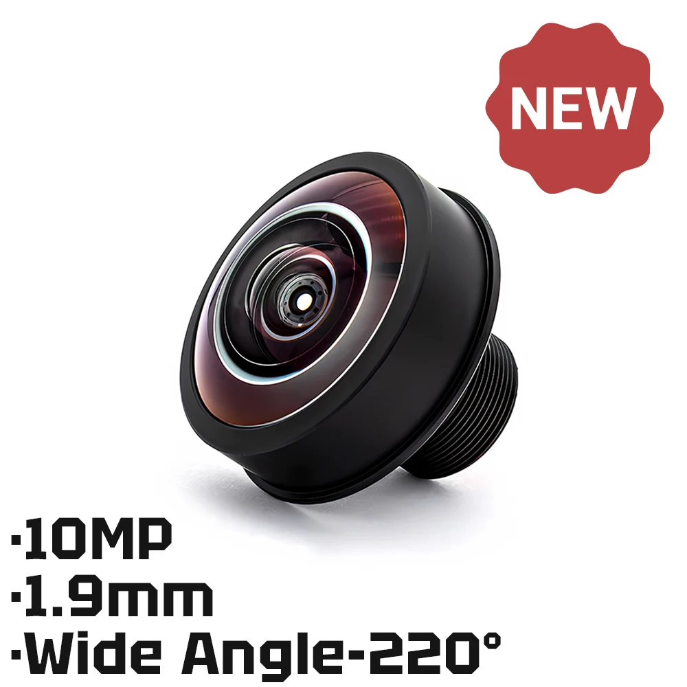 HD 10MP M12 Mount Lens 1.9mm 220° Wide Angle Aperture F2.0 Format 1/1.6