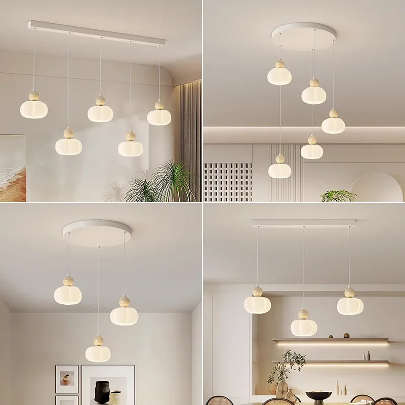 Pumpkin restaurant chandelier cream wind living room high-end hall Nordic creative multi-head bedroom bedside lamp