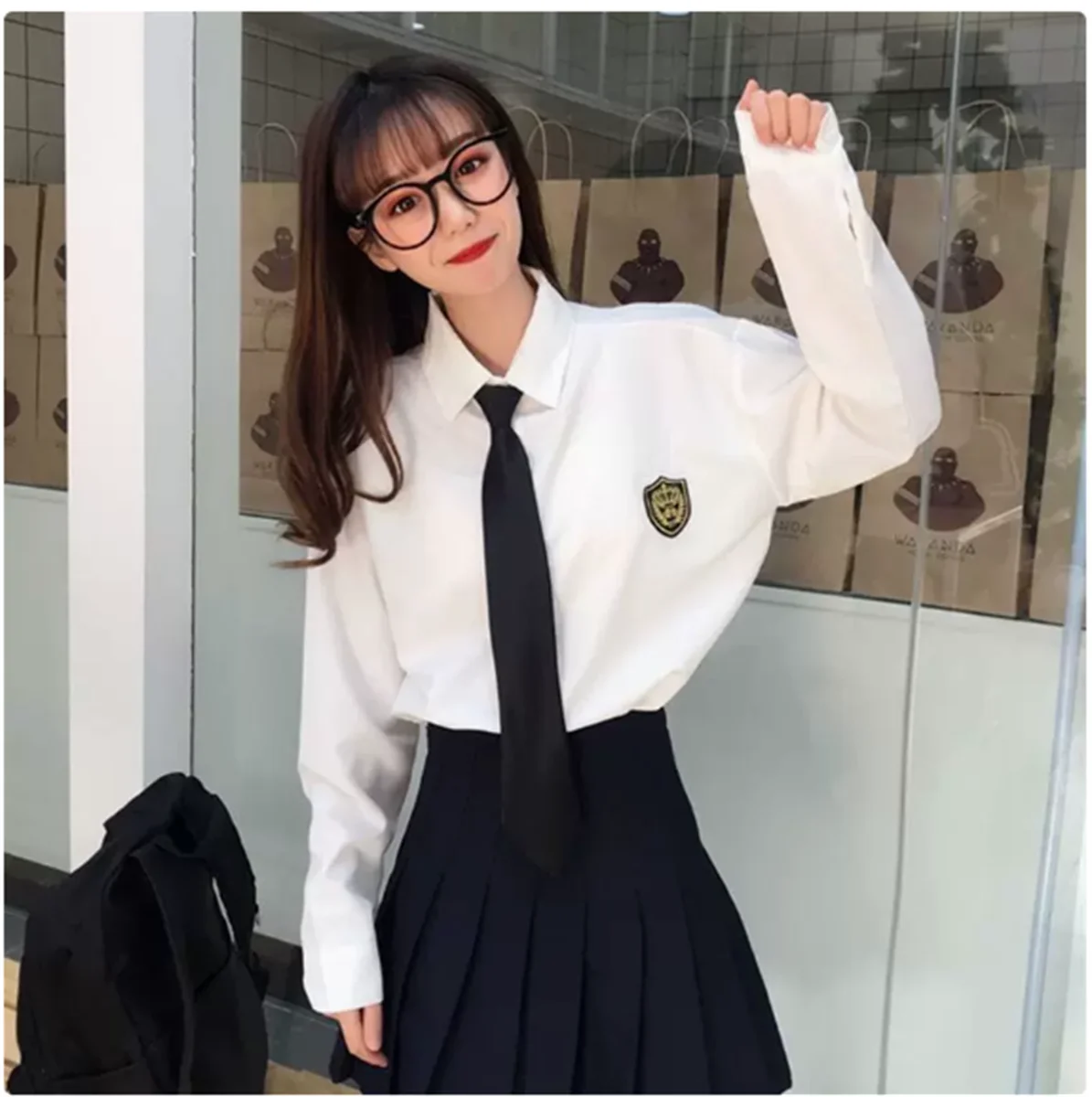 Conjunto de uniforme JK estilo ocidental feminino, uniforme de classe de estudante, camisa branca com meia saia, nova moda, 2 peças