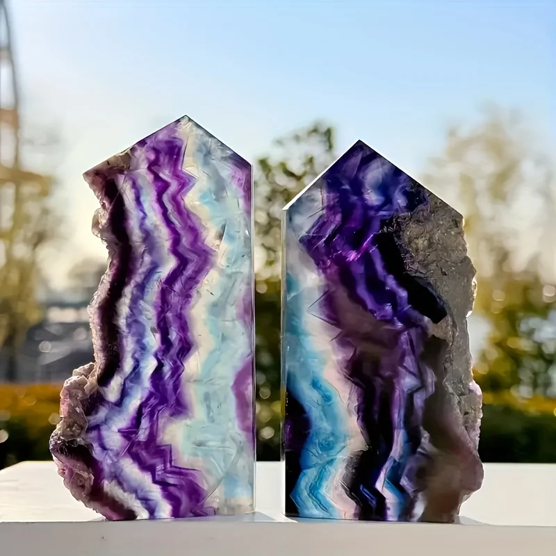 1pc Rainbow Fluorite Crystal Tower - Bohemian Style Natural Multicolor Crystal with Vibrant Purple, Green, Yellow, Orange