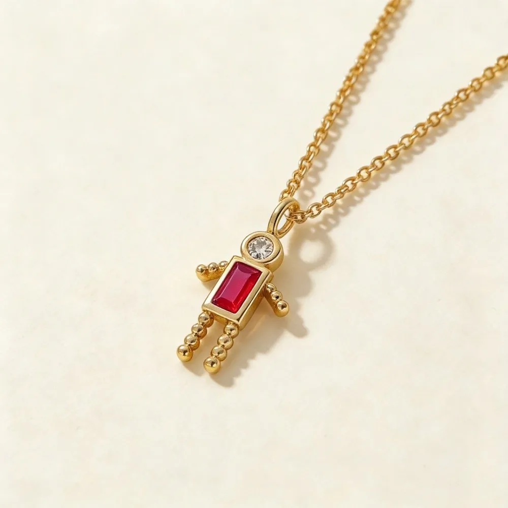 New Cute Birthstone Child-Shaped Necklace Zircon Gold Color Couples Collar Copper Personalized Long Chain Choker Gift