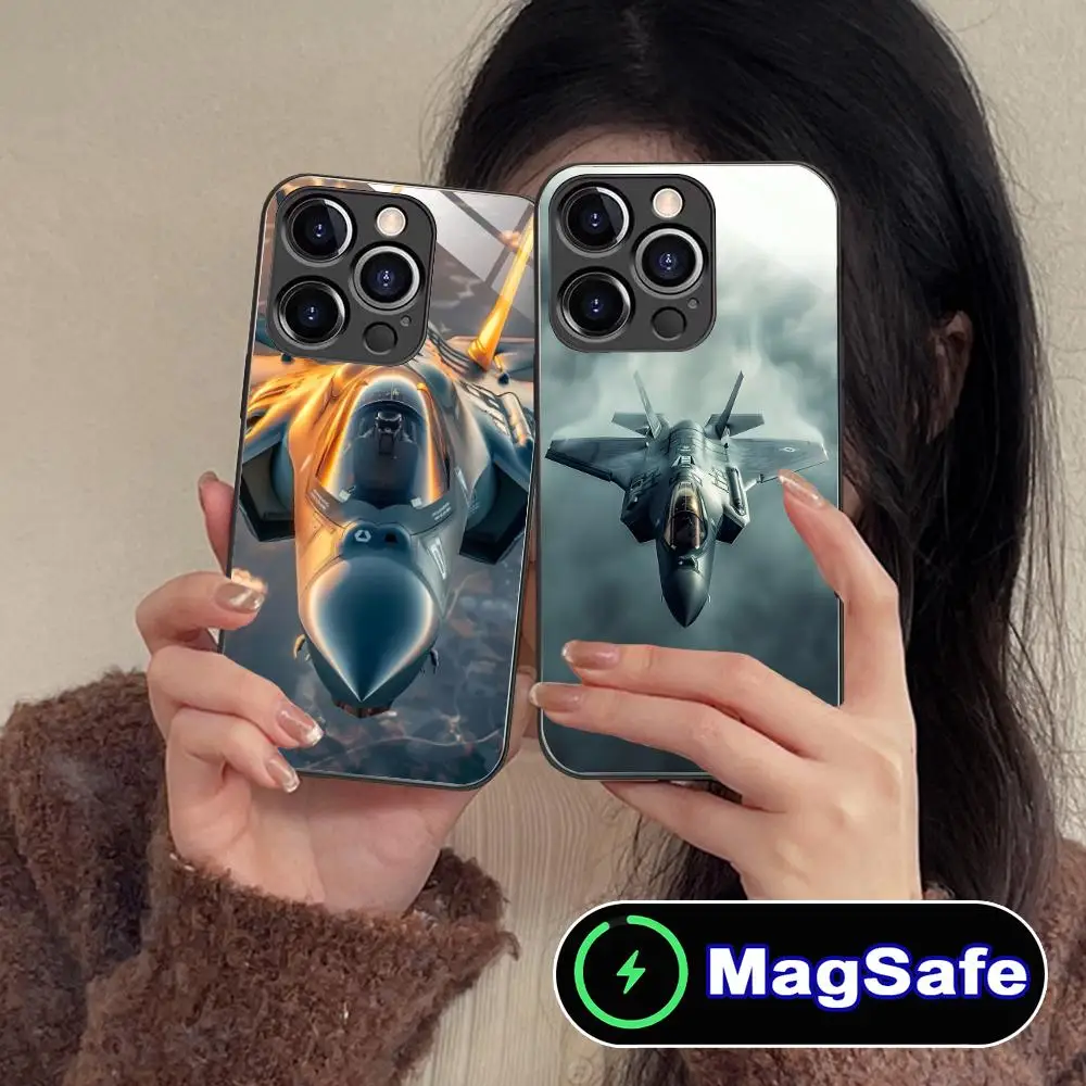

AirForce Plane Mobile Phone Case for iPhone 16 15 14 13 12 11 Pro Max Plus Mini MagSafe Glass Colour Protective Cover Smartphone