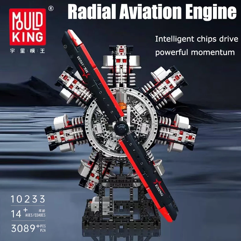 Mould King 10233 Radialflugzeugmotor-Bausteine, Modellbausatz, 3089 Stück STEM-Projekt für Teenager, baubare Anzeige, DIY-Spielzeuggeschenke
