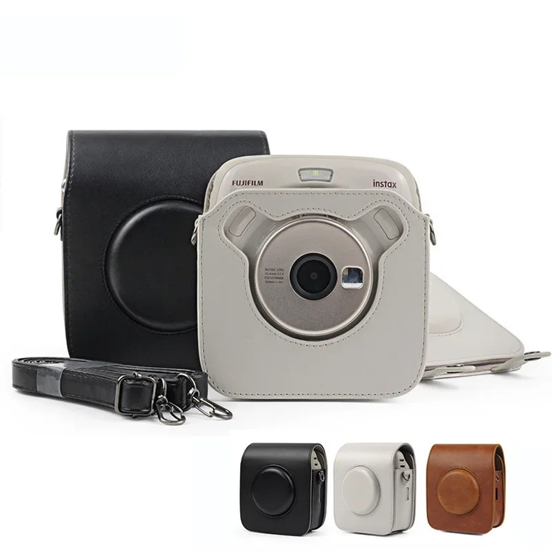 Torba na aparat etui ze skóry PU Vintage etui z paskiem na ramię ochrona aparatu pokrowiec do przenoszenia FUJIFILM Instax SQUARE SQ20 SQ10