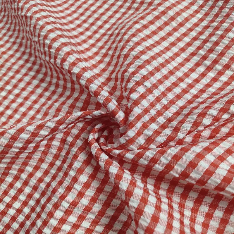 1M Seersucker Plaid Fabric Shirts Skirts Clothes Summer Wholesale Cloth Per Meter Apparel Sewing Diy Cotton Polyester Material