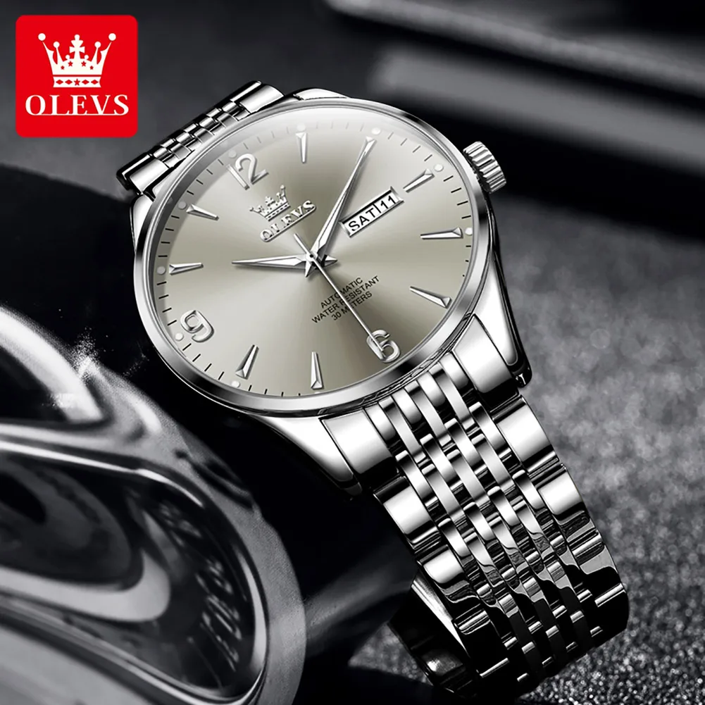 

OLEVS Digital Dial Automatic Mechanical Men's Watches Classics Calendar Week Stainless steel Waterproof Luminous Men Wristwatch