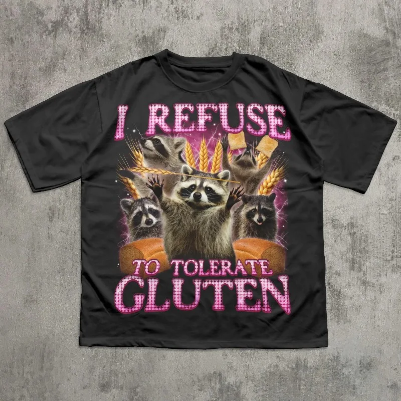 I Refuse To Tolerate Gluten Shirt, Funny Raccoon Meme T-shirt, Vintage Graphic Tee, Silly Shirts, Humor Tshirt