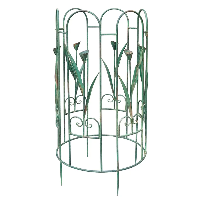 Old outdoor wrought iron fence Full circle fence Climbing vine frame Courtyard garden Rose plant flower stand