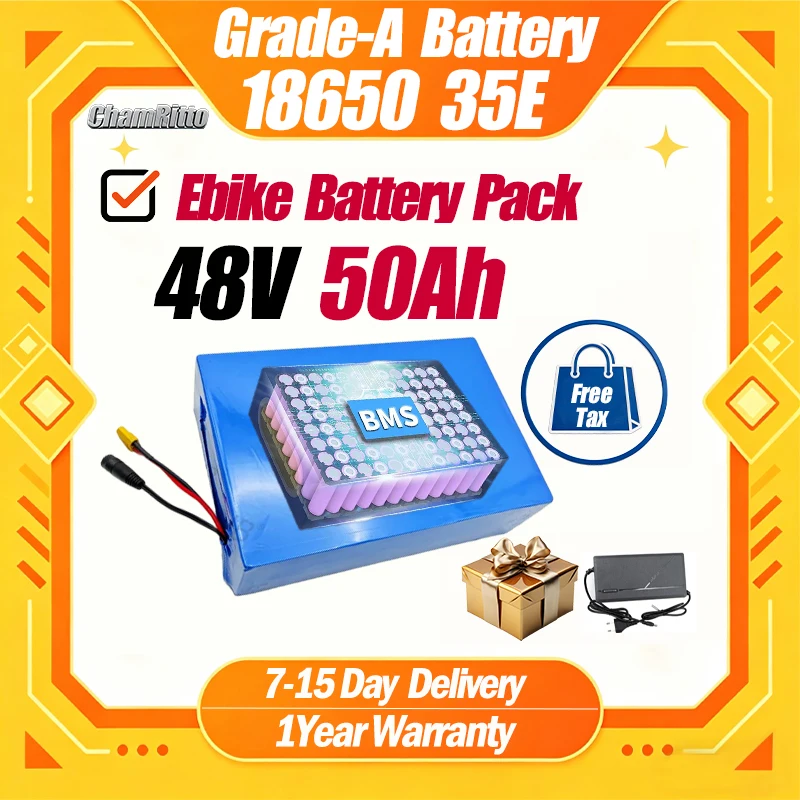 

48V 750W Electric Bike Scooter e bike cham rider 30AH 1500W Battery 20Ah 50AH 40Ah 35Ah Waterproof 60A BMS lithium Battery Pack