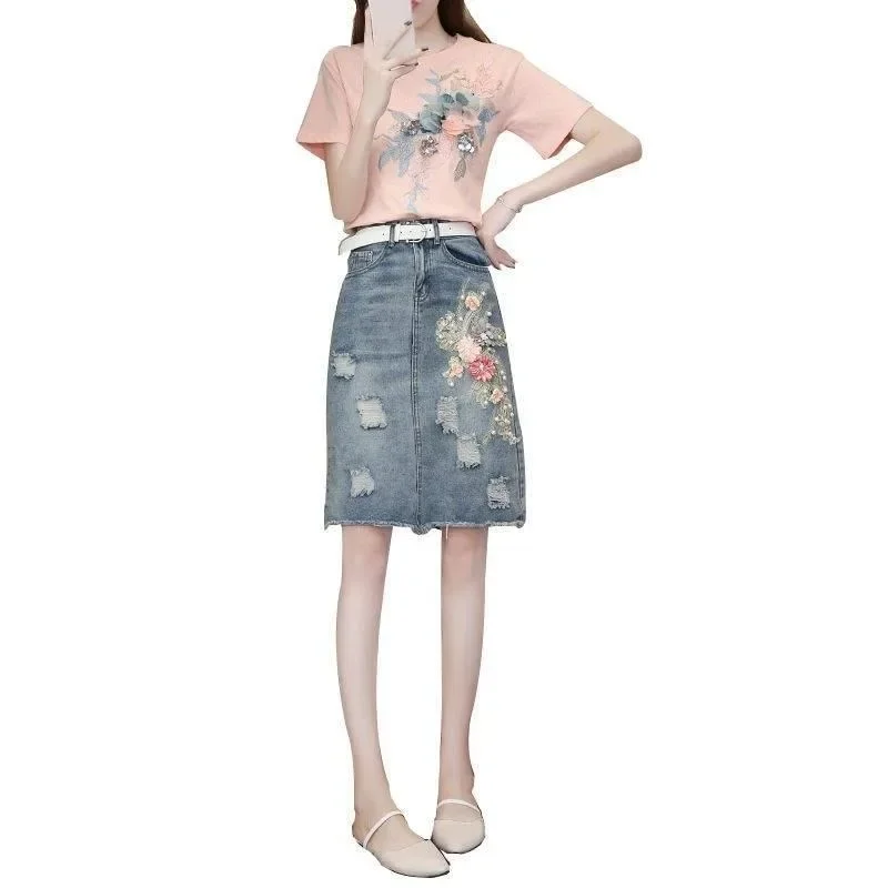 Female Jeans Skirts Midi with Pocket To Knees Length Chubby Zipper Women\'s Denim Skirt High Quality Korean Style A Line Cheap V