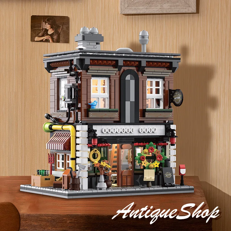 

Medieval antique shop building blocks assembled desktop ornaments, street scene grocery store assembly, children's toy gifts