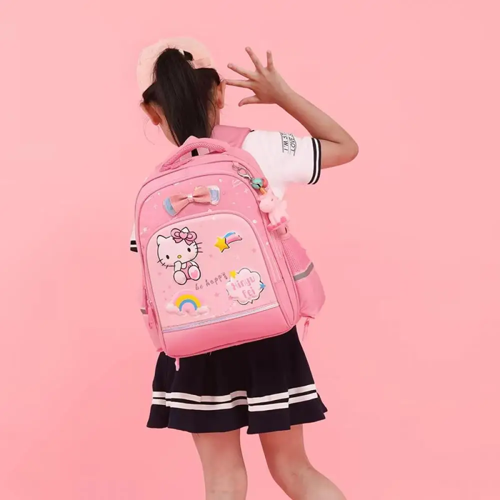 Plecak na kółkach Hello Kitty Cartoon, dwufunkcyjny, z teleskopowym składanym wózkiem na 2/6 kół, uroczy plecak szkolny na kółkach dla uczniów