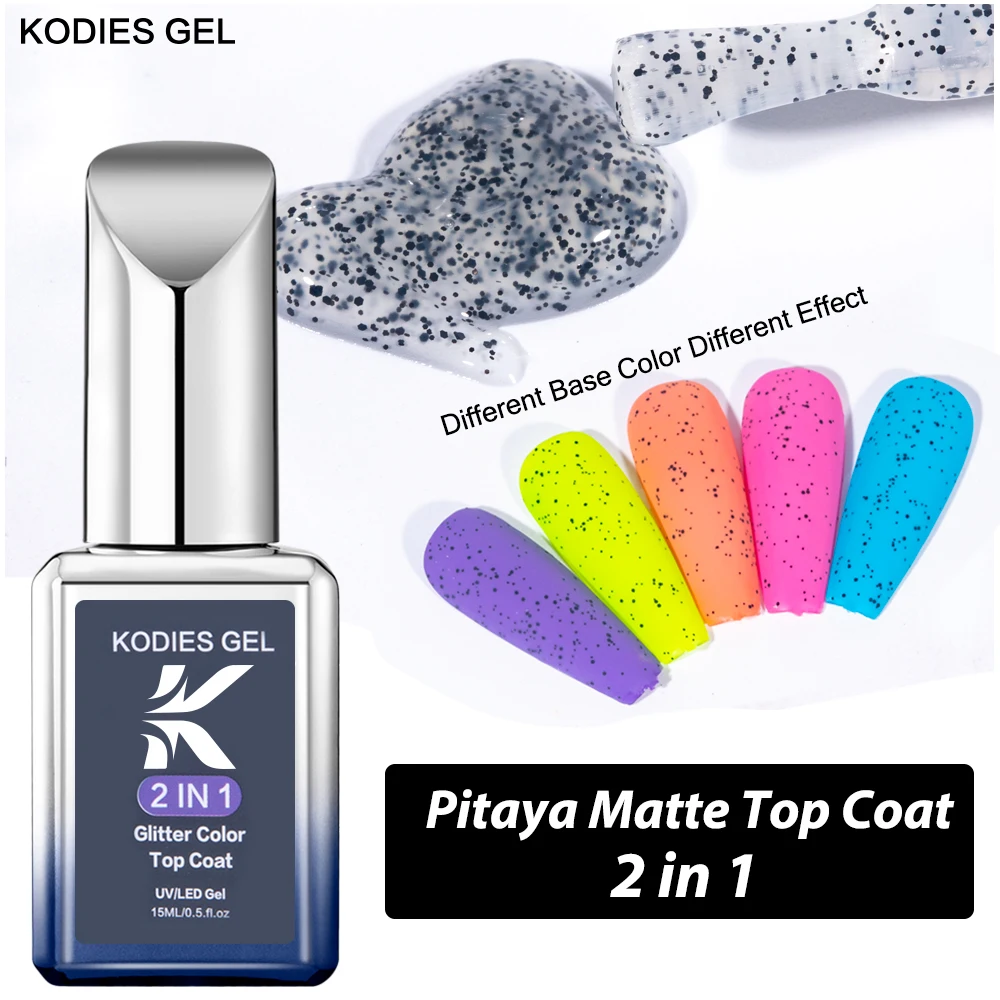 

KODIES GEL Matte Top Coat UV Gel Nail Polish 15ML Eggshell Glitter Mix Manicure Mat Topcoat No Wipe Sealer Nail Gel Varnish