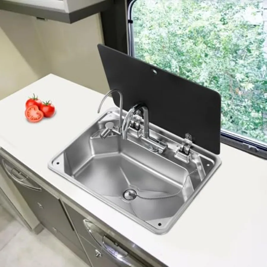 قافلة RV بالوعة قارب الفولاذ المقاوم للصدأ حوض غسيل اليد بالوعة قطرة في شريط وعاء واحد المصارف داخلي RV بالوعة المطبخ مع 2 صنبور و #2