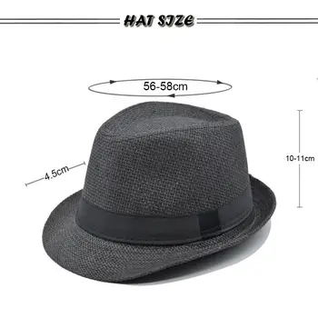 Mode Unisex Dam Herr Stråhatt Band Böjd Bräm Jazz Fedora Hatt Panama Gangster Keps Utomhus Strand Föräldra-barn Solhattar 10 best sales Fedora hat man - №9