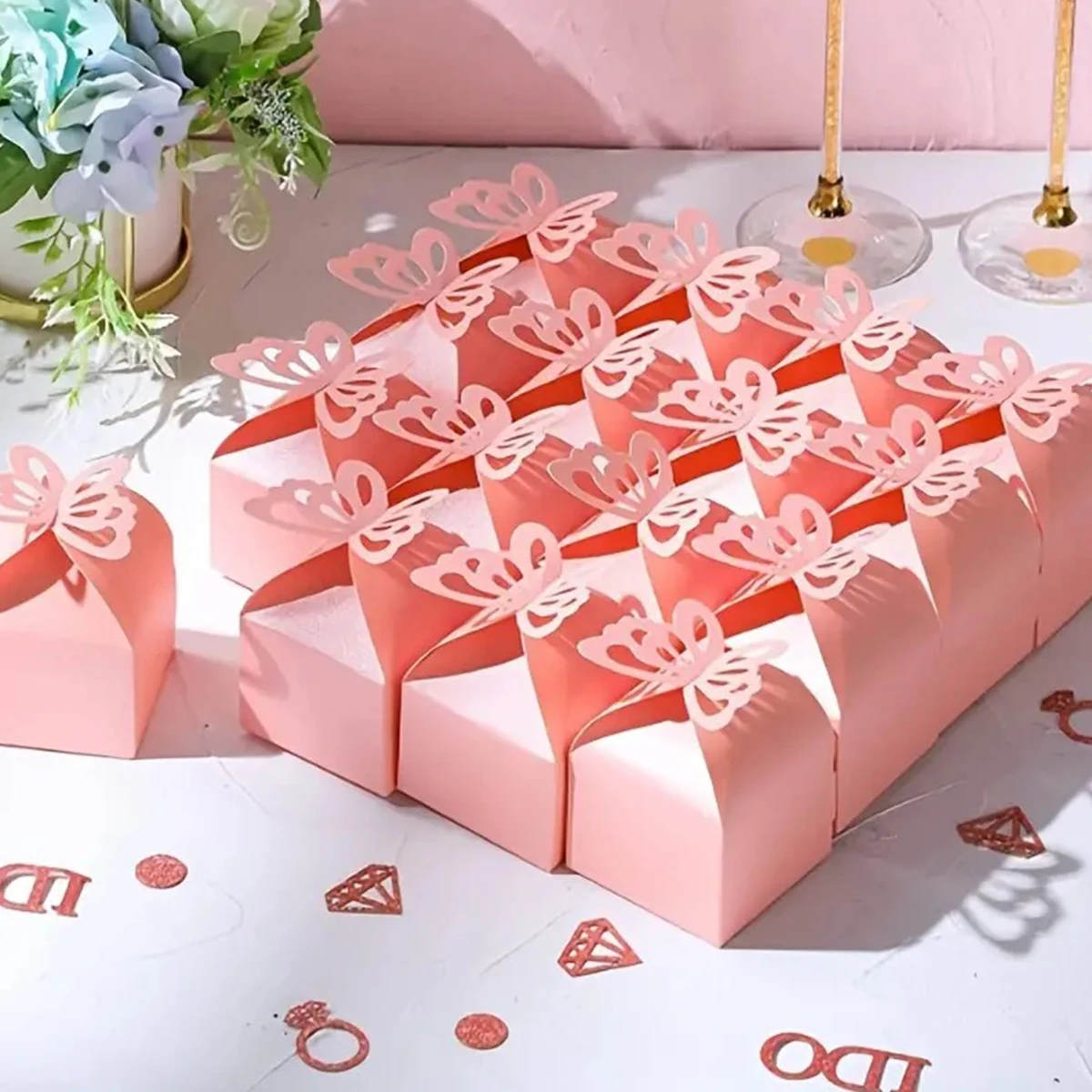 100pcs Pearl Butterfly Candy Box Party Candy Biscuit Small Gift Box Pearl Paper Solid Color Butterfly Candy Box Square Box