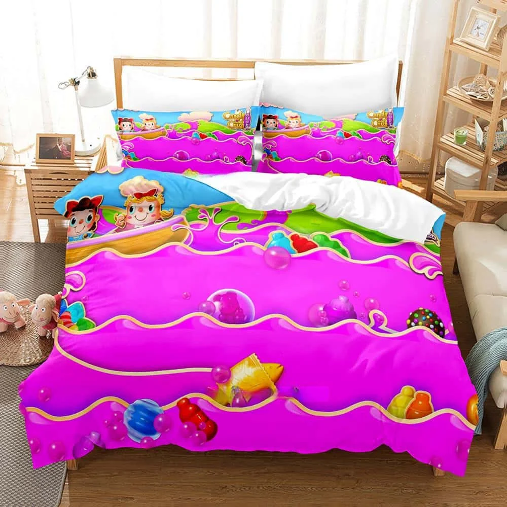 

Game Candy Crush Soda Saga Bedding Set Single Twin Full Queen King Size Bed Set Adult Kid Bedroom Duvet Cover Sets Home Textiles