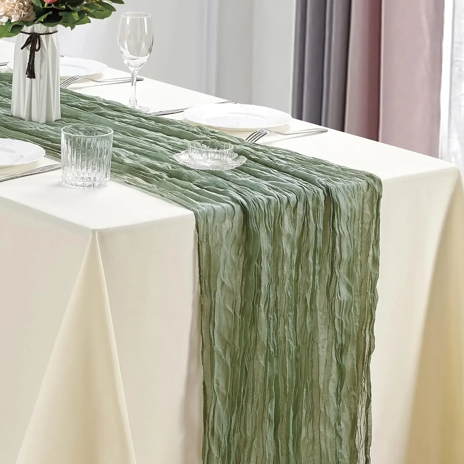 10Pcs Cheesecloth Table Runner Boho Gauze Table Runner 40x270cm Romantic Table Runner for Wedding Bridal Shower Birthday Party