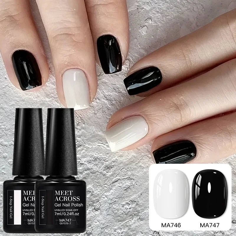 2pcs 3 IN 1 1-step Gel Nail Polish Set Black White Soak Off LED UV Gel Nail Varnishes No Need Base Top Coat Gel Nail Supplies