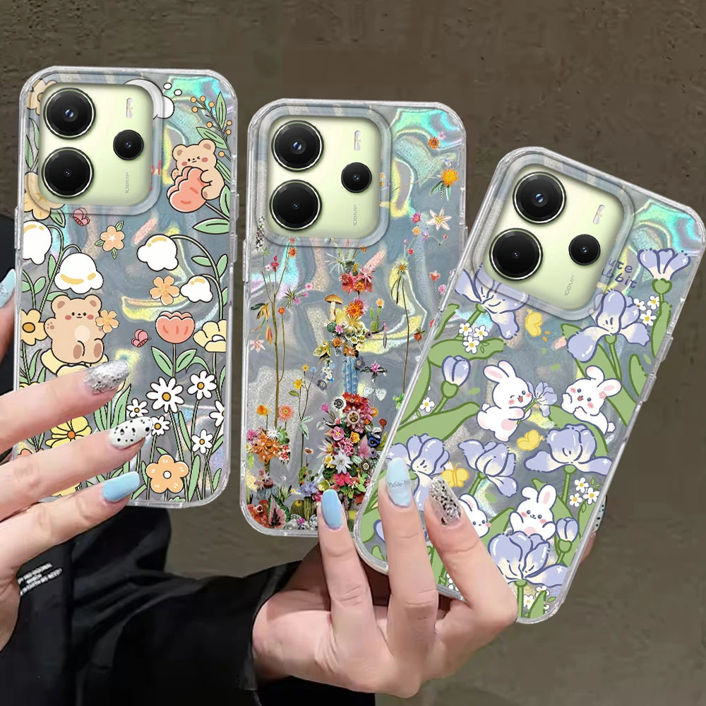 Für Xiaomi Redmi Hinweis 15 14 13 12 11 10 11S 10S 8 9 Pro 15C 14C 13C A3 A1 A2 9A A5 Lila Blume Kaninchen Mädchen Telefon Fall Abdeckung