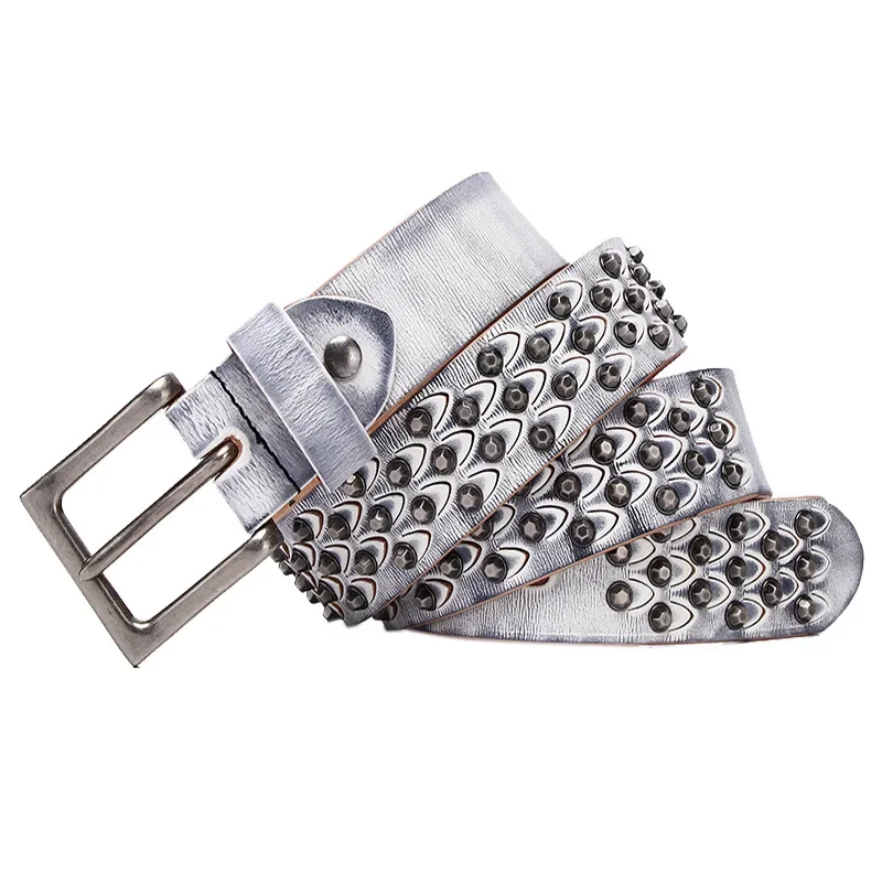 メンズファッションオリジナルレザーパンクロックリベットスタッズベルトブランドデザイナーストラップオンピンバックルウエストバンド女性人格ベルト
