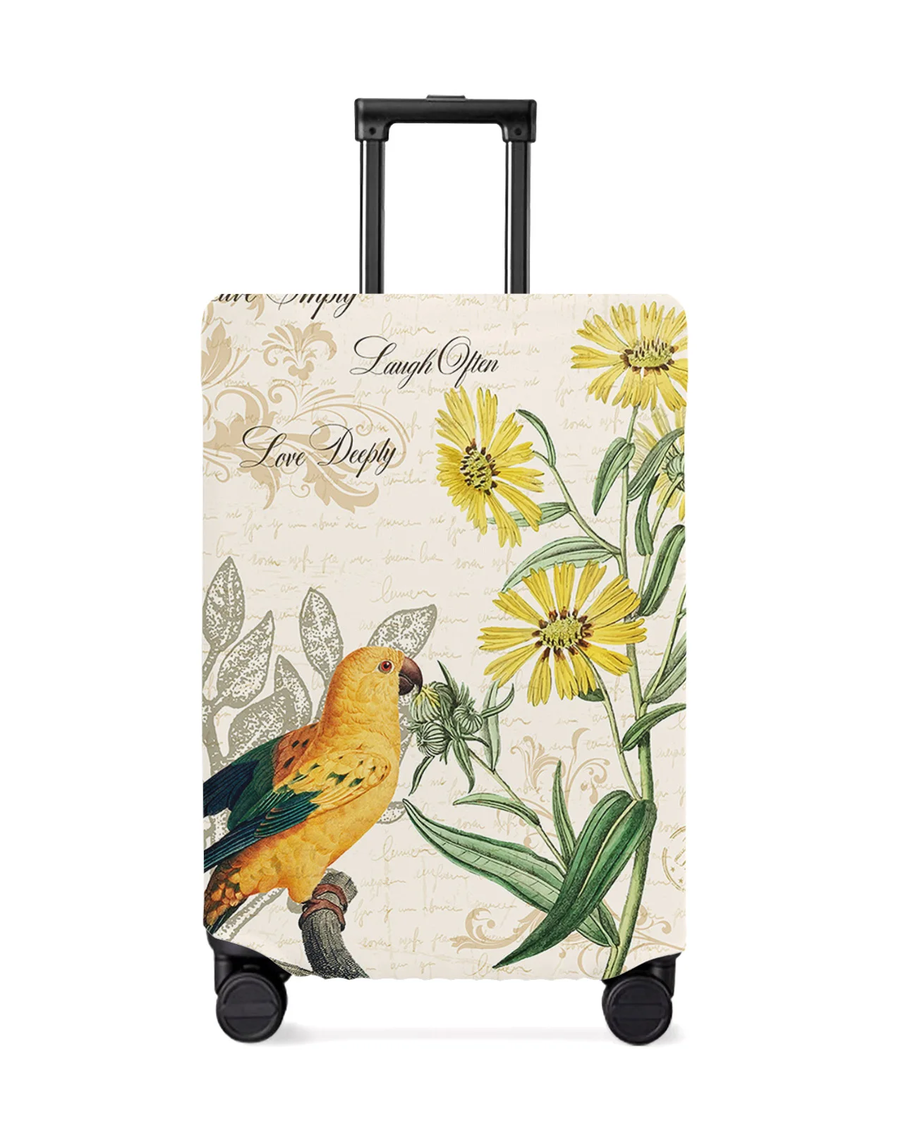 

Yellow Parrot Sunflower Retro Travel Luggage Protective Cover for Travel Accessories Suitcase Elastic Dust Case Protect Sleeve