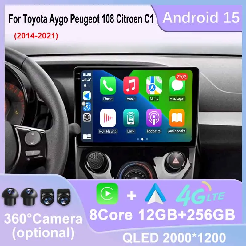 

Android 15 Car Radio For Toyota Aygo Peugeot 108 Citroen C1 2014-2021 GPS Navigation BT WIFI Head Unit Multimedia Video Player