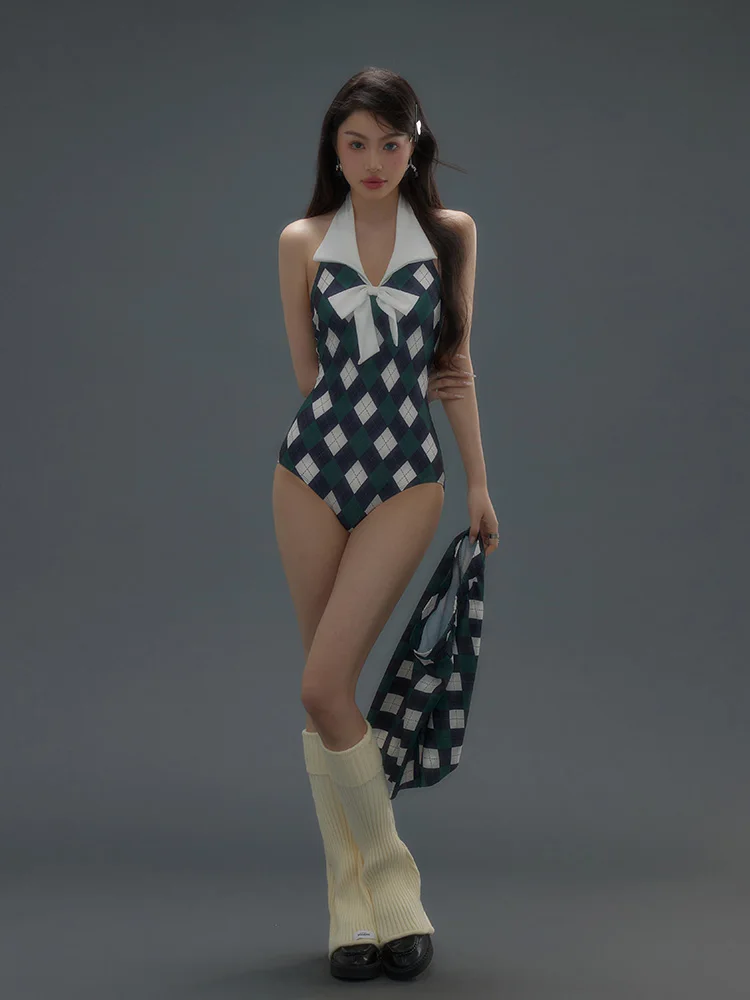 

Roka Art American Retro College Girl Classic Diamond Slimming Belly Covering Hot Spring Vacation Swimsuit Women