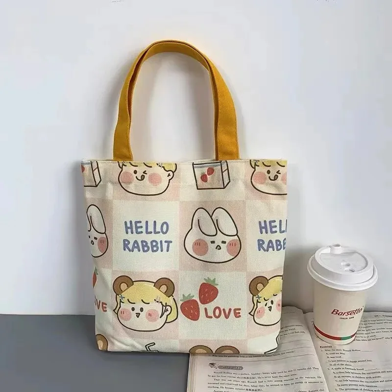 Casual Portable Reusable Shopping Bags Cute Cartoon Large Capacity Handbag Canvas Bags Knitting Tote Bag Fashion Women Hand Bags