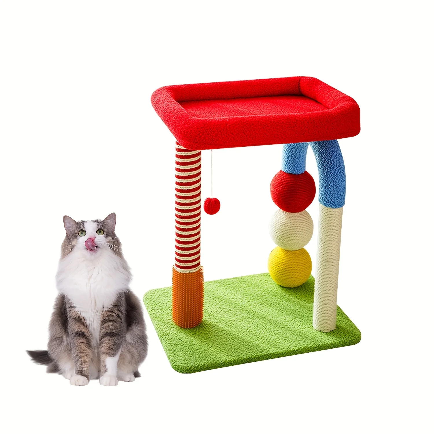 

Movable Cat Tree Tower with Scratching Columns | Modern Cat Furniture for Indoor Cats & Kittens W/ Hanging Ball Toys | Unique