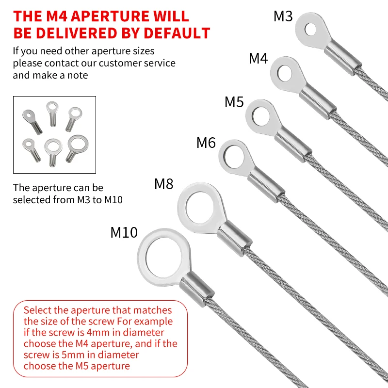 Picture 4: 4PCS 2mm Stainless Steel Rope, M4/M5/M6/M8/M10 Joint Terminal Anti Fall Rope Can Be Fixedly Connected to the Rope